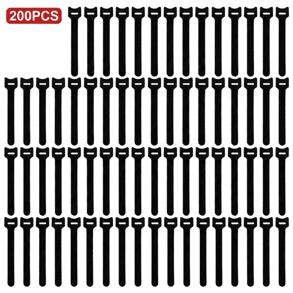 Cable Tie Buckle Zip Tie, 200 Pack Reusable Black Wire Ties, T-Type Self-Gripping 6 Inch Wire Management Straps, Adjustable Nylon Hook and Loop Wraps for Organizing Charging Data Cables, Home, Office
