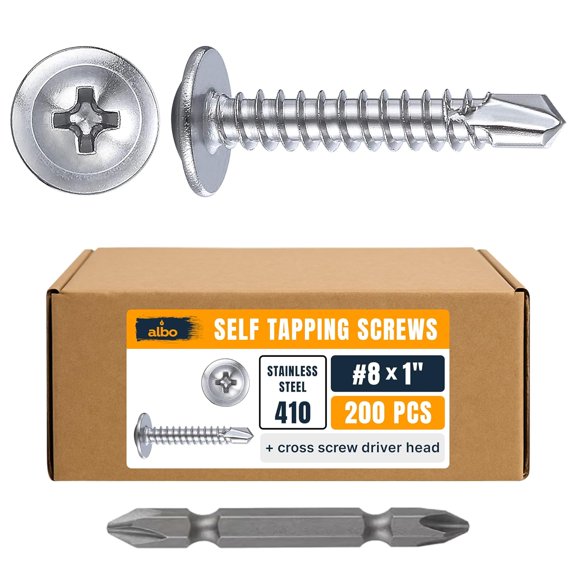 200 PCS, #8 x 1 Stainless Steel Self Tapping Screws, 410 Stainless Truss Head Sheet Metal Screws, Self Drilling Screws for Metal & Plastic, Rust Resistant Fasteners