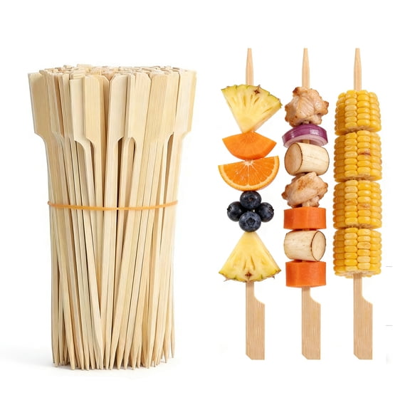 200 PCS Bamboo Skewers for Appetizers, 3.5 Inch Toothpicks, Cocktail Picks for Drinks, Fruit Kababs, Sausage, Barbecue Snacks, Natural Wooden Paddle Skewer Mini Food Sticks, Charcuterie Accessories