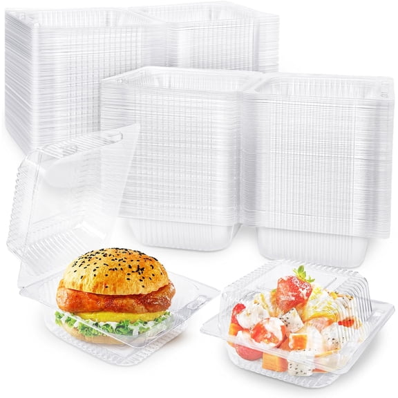 200 PCS Clear Plastic Square Hinged Food Containers with Lids, Disposable Clamshell To Go Boxes for Sandwiches, Desserts, Cakes, Cookies, Salads, Pasta, 5.3x4.7x2.8 Inch