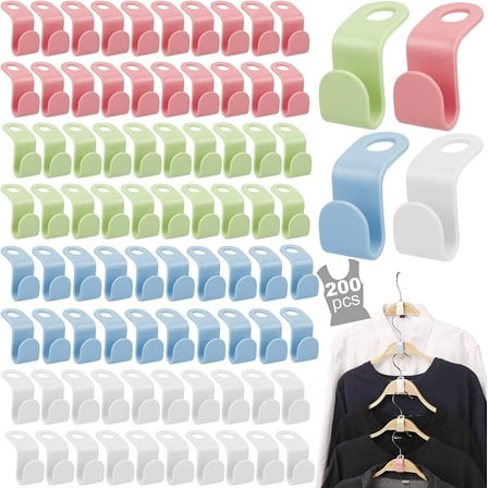 200 PCS Clothes Hanger Connector Hooks, 4 Colors Magic Heavy Duty Cascading Connection Hooks Space Saving Hanger Extenders Clips for Clothes for Organizer Closet