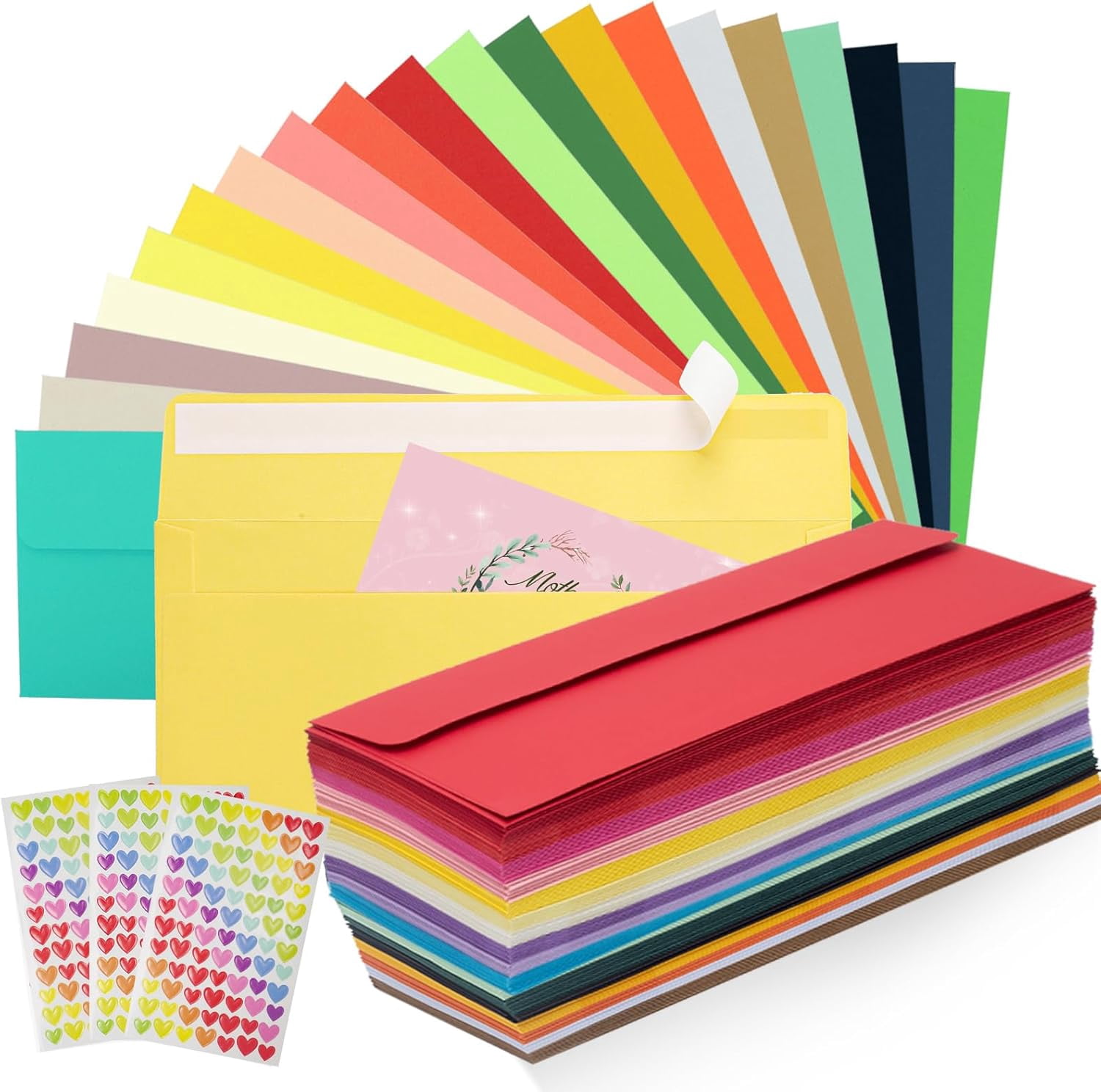 200 PCS Colorful Envelopes, #10 Business Mailing Envelopes Self Seal Square Flap for Letter, Invitations, Office, Size 4 1/8 X 9 ½ Inch