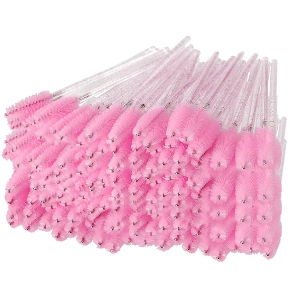 200 PCS Crystal Eyelash Brush, Disposable Lash Spooly Brushes for Eyelash Extensions, Eyebrows Supplies, Pink