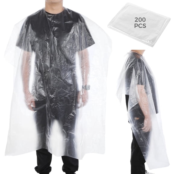 200 Pack Disposable Clear Plastic Hair Salon Capes  Waterproof Barber Cape Shawl, 47" x 59" Thickened PE Protection for Hair Cutting, Dyeing & Styling, Bulk Salon Supply