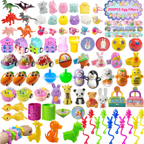 200 PCS Easter Egg Fillers Basket Stuffers Essentials, Small Miny Toys Assortment Gift for Kids Girls Boys Party Favors Classroom Prize Supplies