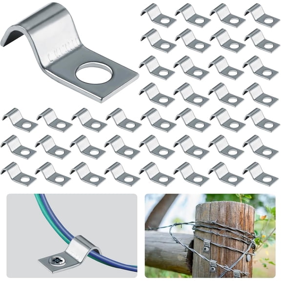 200 PCS Fence Wire Cable Clamps, 1/4" Zinc Plated Steel Wall Cord Clips Galvanized Metal Screw Mounting Clips for Fencing, Conduit & Cable Management