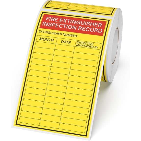 200 PCS Fire Extinguisher Inspection Record Label Monthly 5" x 3" | Self-Adhesive Writable Coated Paper, Easy Peel-and-Stick Roll Sticker for Fire Extinguisher Inspection & Maintenance.