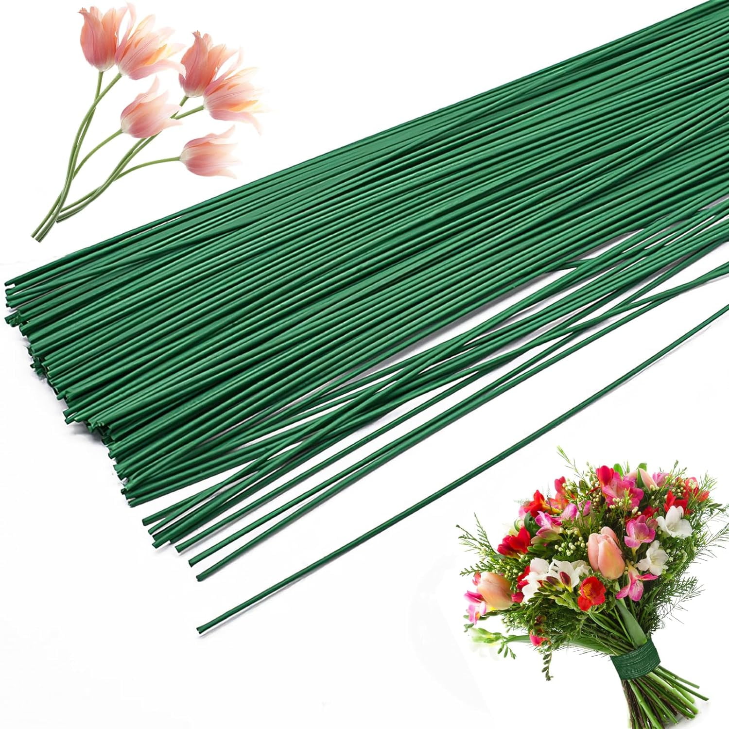 200 PCS Floral Stem Wire Flower Arrangements and DIY Crafts,Dark Green