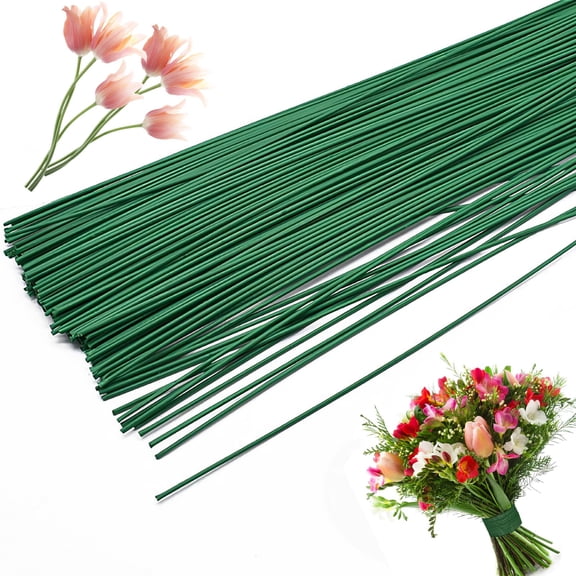 200 PCS Floral Stem Wire for Flower Arrangements DIY Crafts, Dark Green, 16 Inch Florist Wire for Bouquets Wrapping Artificial Flowers