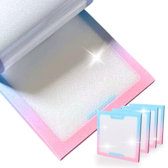 200 PCS Glitter Sticky Notes, Transparent Sticky Notes with Pink Blue Iridescent Edge, Cute Self-Adhesive Memo Pads for Office, Home Stationery (4 pack-50pcs/1pack)
