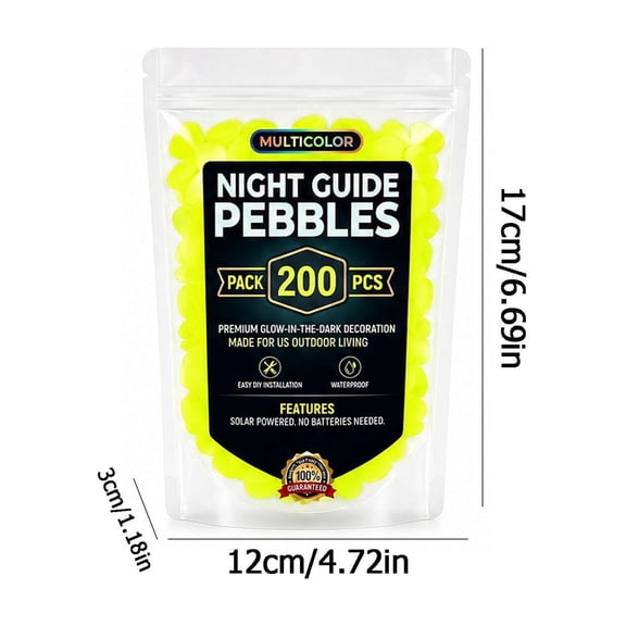 200 PCS Glow in the Dark Garden Pebbles, Colorful Luminous Stones - 100% Protect from Wind Rain, Glow in the Dark Rocks for Line Walkways, Fill Planters, Decorate Aquariums, Yellow