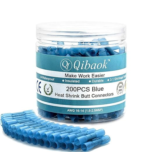 200 PCS Heat Shrink Butt Connectors, Qibaok Waterproof Butt Connectors Insulated Electrical Wire Connectors Crimp Connectors Butt Splice Terminal for Automotive Marine Boat Truck Trailer Stereo