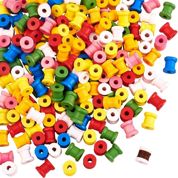 200 PCS Mini Dyed Wooden Empty Spools Colorful Wooden Spools Thread Bobbin Cord Wire Sewing for Women Stitch Embroidery Floss Thread Storage Handmade