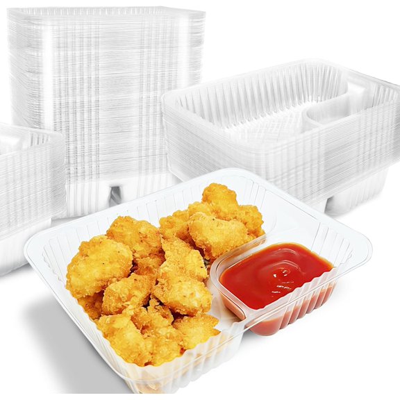 200 PCS Nacho Trays Disposable, 12 oz Plastic Nachos Containers with Chip and Dip Holder, 2 Compartments Clear Snack Tray for Movie Night Party Concession Stand Supplies