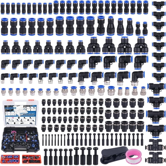 200 PCS Quick Connect Air Hose Fitting Assortment Kit,Push to Connect Fittings 1/8" 1/4" 3/8" 1/2" NPT Thread Pneumatic Air Line Quick Connect Quick Release Fitting Kit