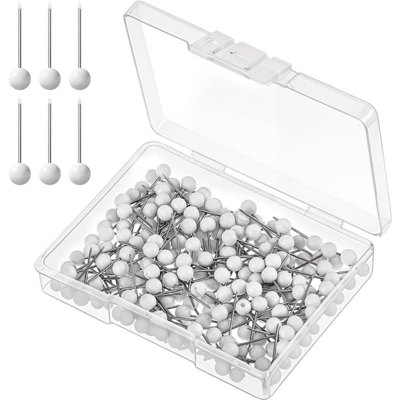 200 PCS Round Head Thumb Tacks Map Tacks Push Pins, Sewing Pins for Fabric Round Short World Map Pin Board Cork Boards Decorative Thumb Tacks for Sewing Craft Wedding Holiday DIY(White)