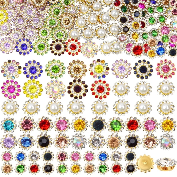 200 PCS Sew on Rhinestones,3 Sized Mixed Colors Flower Claw Bedazzled Gems & Sew on Pearls Rhinestones for Clothes Crafts Hat Shoes Bags Sewing Accessories, Jewels for Crafts