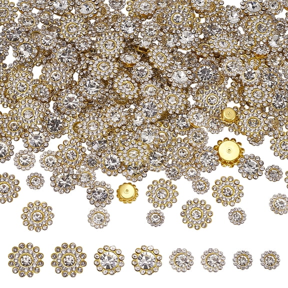 200 PCS Sunflower Rhinestone Buttons 4 Sizes Sew on Rhinestone Buttons Golden Alloy Glass Sunflower Buttons with Claw Flower Shape Jewelry Buttons