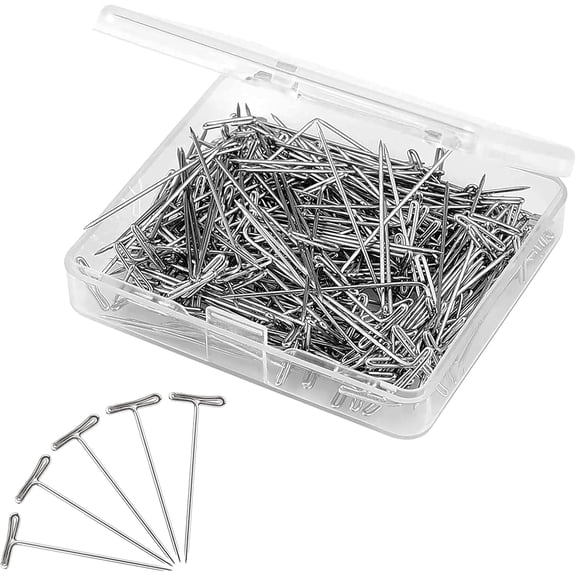 200 PCS T Pins, Wig Pins, Blocking Pin with Plastic Box, T Pin Smooth Strong Durable, for Dressmaking, Blocking Knitting, Modelling and DIY Crafts, Wig Making(27mm)