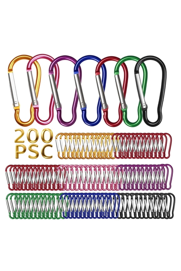 200-Pack 1.8-Inch Small Carabiner Clips, D-Ring Spring Snap Hooks Keychain Set for Keys, Dog Leashes, Camping, Hiking, Traveling & Fishing