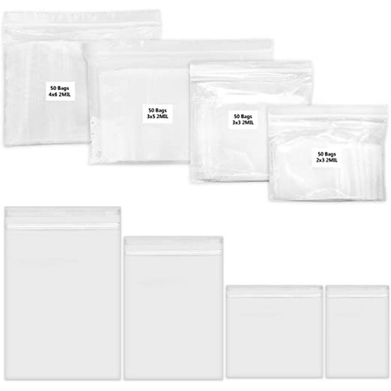 200 Pack Small Plastic Baggies For Jewelry 4 Assorted Sizes. 2x3 3x3 3x5  4x6 Inch 2 Mil Thick Poly Zipper Lock Bags for Jewelry, Bead, Toy Piece,  Pill, Snack St…