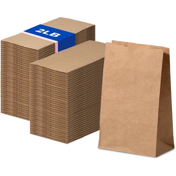 200 Pack 2 lb Brown Paper Lunch Bags, 7.88 x 4.13 x 2.5" Premium Kraft Paper Bags Bulk for Small Business, Recyclable Snack Sacks, Durable Small Grocery Bag for Food Storage