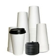 thumbnail image 1 of [200 Pack] 20oz Disposable White Paper Coffee Cups with Black Dome Lids - For Hot, Cold Drink, Coffee, Tea, Cocoa, Travel, Office, Home, Cider, Hot Chocolate, To go, Compostable, Biodegradable, 1 of 6