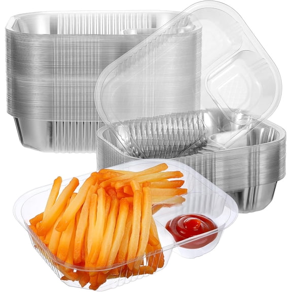 200 Pack 22 oz Nacho Trays, 6" x 8" Plastic 2 Compartment Food Serving Trays Disposable Sauce Cheese Dip Tray for Concession Stands Movie Night Carnival Christmas Party Snack Taco Chip Supplies