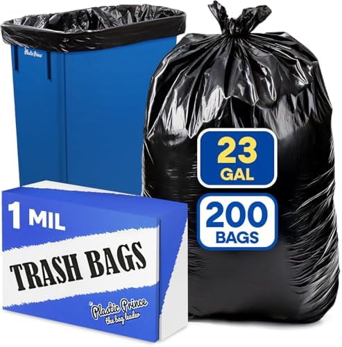 (200 Pack) 23 Gallon Trash Bags, Mil Black Waste Bags, Fits Slim Jim 23 ...