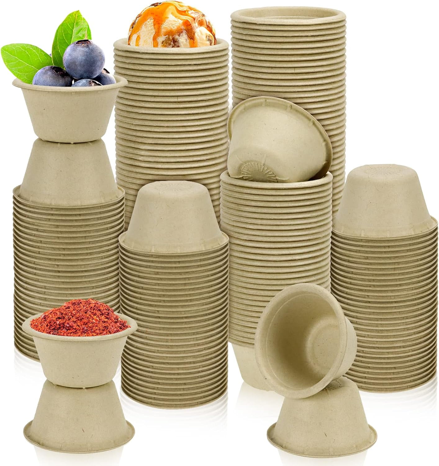 200 Pack 2oz Natural Sugarcane Paper Bowls, Compostable Paper Condiment ...