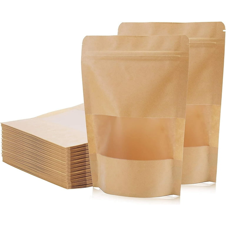 200 Pack 3.9 x 5.9 Inch Kraft Paper Bags with Resealable Lock Seal