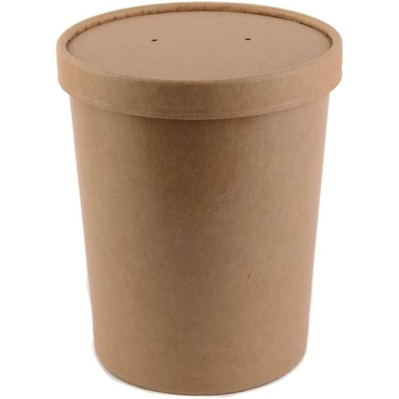 [200 Pack] 32 oz Disposable Kraft Paper Soup Containers with Vented LIDS - Quart Ice Cream Containers, Frozen Yogurt Cups, Restaurant, Microwavable, Take Out, Food Storage, Recyclable