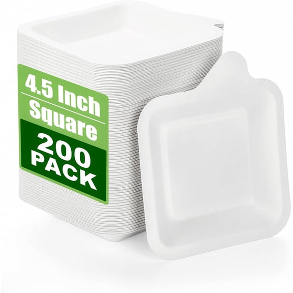 200 Pack 4.5 Inch Disposable Paper Plates, Small Cake Plates Square Dessert Appetizer for Wedding, Birthday, Made of Sugarcane Bagasse Fiber