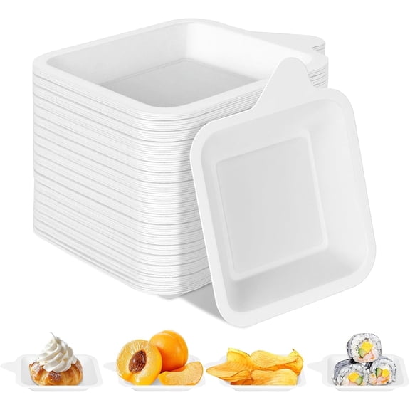 200 Pack 4 Inch Small Paper Plates,Bulk Disposable Mini Plate Sugarcane Bagasse Tiny White Square Paper Dessert Plate Mini Cake Appetizer Plates for Party Snack,Cat Feeding