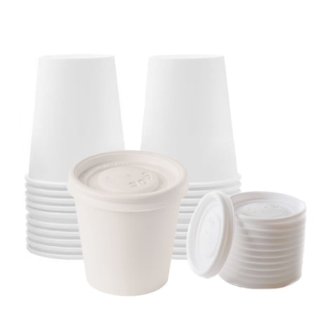 [200 Pack] 4oz White Disposable Paper Coffee Espresso Cups with White Lids - White Paper Disposable Coffee Hot Tea Cups Espresso - Bio Degradable Eco Friendly Hot Beverage, To Go, Wholesale