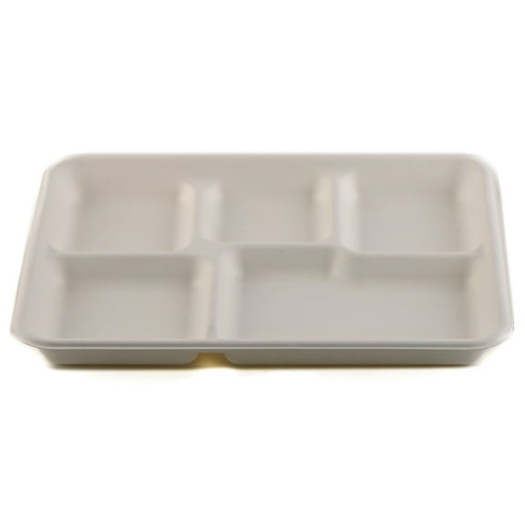 [200 Pack] 5-Compartment Sugarcane Fiber Disposable Tray - 100% Compostable American Tray, Serving Tray, Cafeteria Tray, Biodegradable, Eco Friendly, Tree Free by EcoQuality (10 x 8.3 x 0.9 inch)