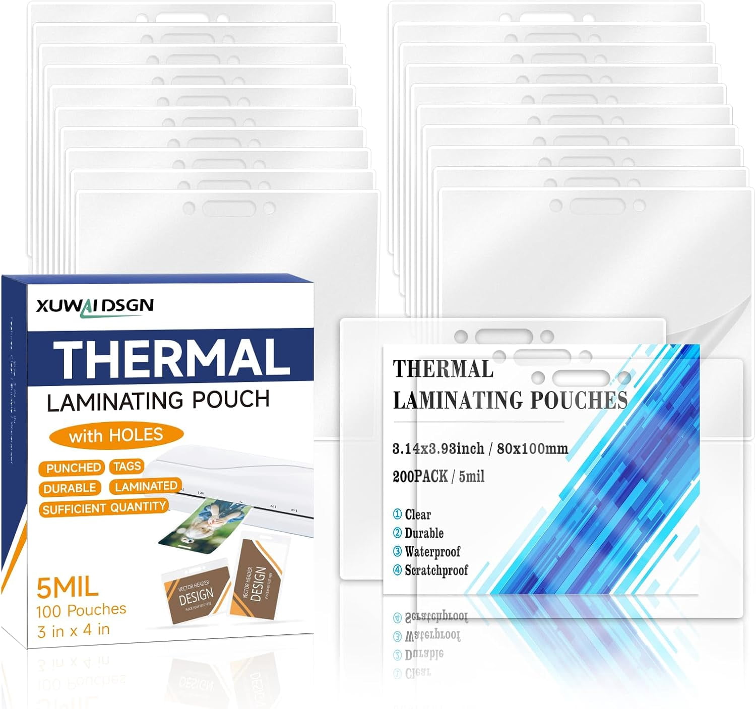 200 Pack 5mil 3x4" Thermal Laminating Pouches Badge Laminate Pouches ...
