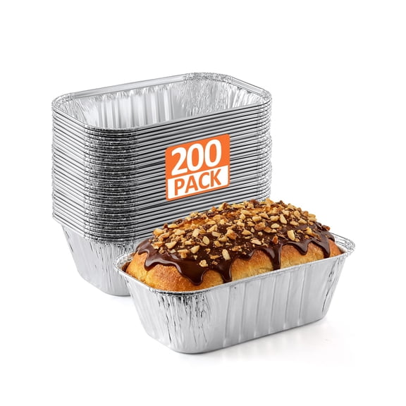 200 Pack 6.25x3.5x2 Inch Disposable Aluminum Loaf Pans, 1 Lb Mini Small Tin Foil Baking Food Containers for Cakes Bread Meat Loaves