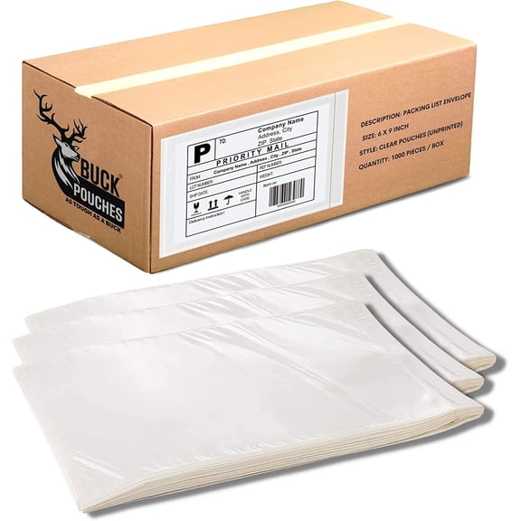 200 Pack 6"x9" Shipping Label Sleeves - Packing Slip Envelope Pouches with Self-Adhesive Peel & Seal - Clear Unprinted Plastic & Waterproof Mailing List Holder Ideal for Labels, Invoice & Documents