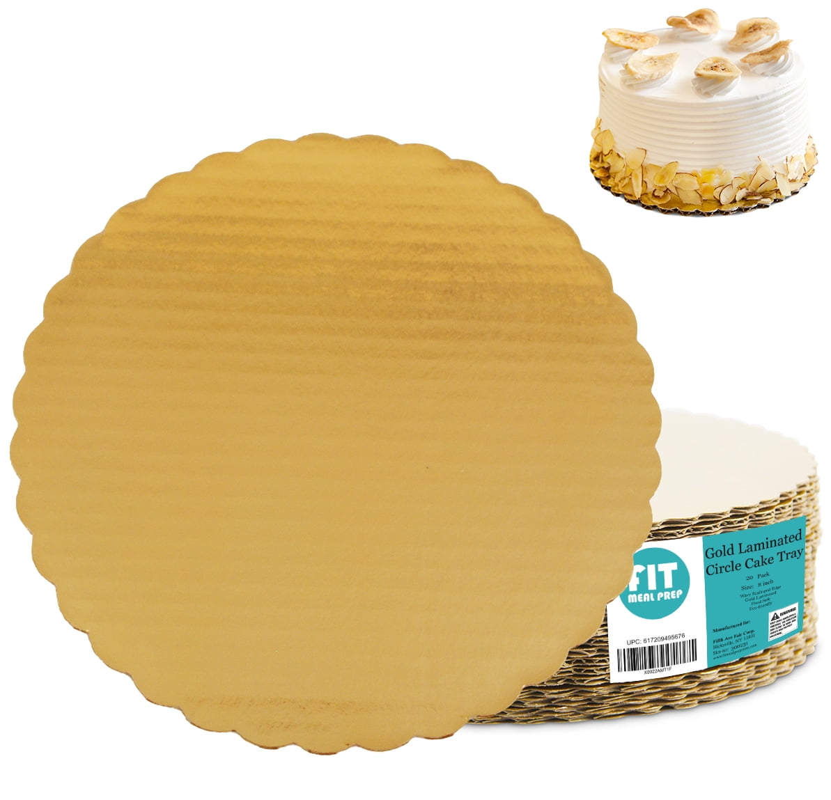 [200 Pack] 8 Inch Cake Boards Gold Cardboard Rounds Disposable Cake Bottoms Pizza Circles Round ...