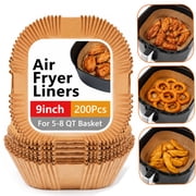 200 pack 9 inch Square Disposable Air Fryer Liners, Unbleached Parchment Paper Made from Natural Wood Pulp, Non-Stick Oil-Proof Heat Resistant, Fits 5-8 Qt Bask