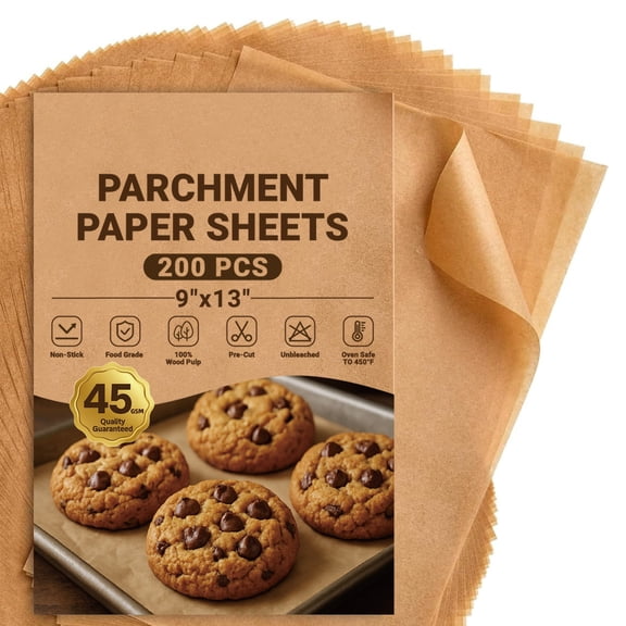 200 Pack 9x13 Brown Kraft Parchment Paper Sheets, Precut, Unbleached