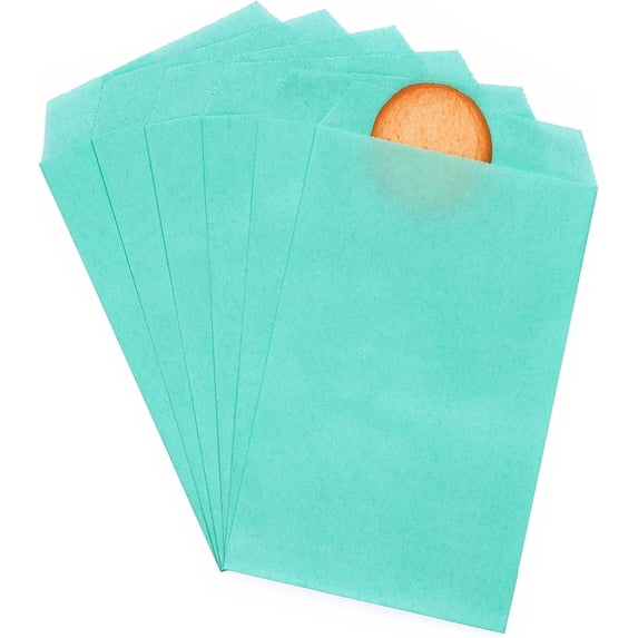 200 Pack Aqua Blue Flat Greaseproof Paper Cookie Bags for Bakery Treats Candies Dessert Chocolate Party Favor 4 x 6 Inch