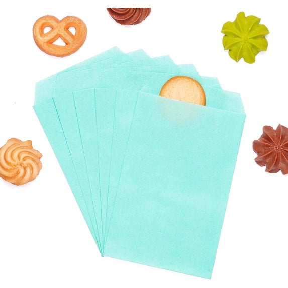 200 Pack Baby Blue Flat Greaseproof Paper Cookie Bags for Bakery Treats Candies Dessert Chocolate Party Favor 4 x 6 inch