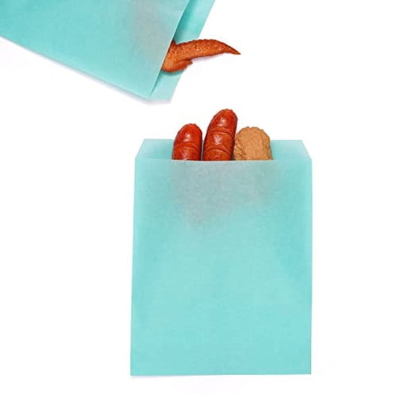 200 Pack Baby Blue Flat Greaseproof Paper Gift Bags for Wedding Bakery Treats Dessert Chocolate Party Favor 6 x 9 Inch