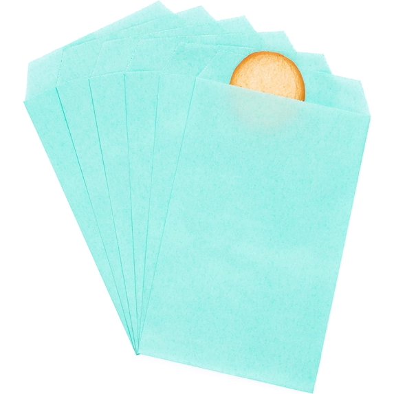 200 Pack Baby Blue Flat Small Greaseproof Paper Cookie Bags for Bakery Treats Candies Dessert Birthday Party Favor 3 x 5 Inch