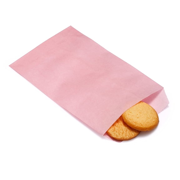 200 Pack Baby Pink Flat Greaseproof Paper Treat Bags for Cookie Bakery Candies Dessert Chocolate Party Favor 5 x 7 Inch