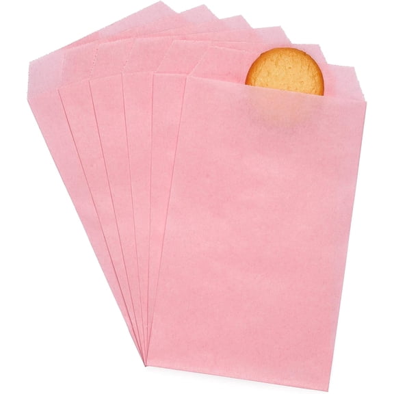200 Pack Baby Pink Flat Small Greaseproof Paper Cookie Bags for Bakery Treats Candies Dessert Birthday Party Favor 3 x 5 Inch