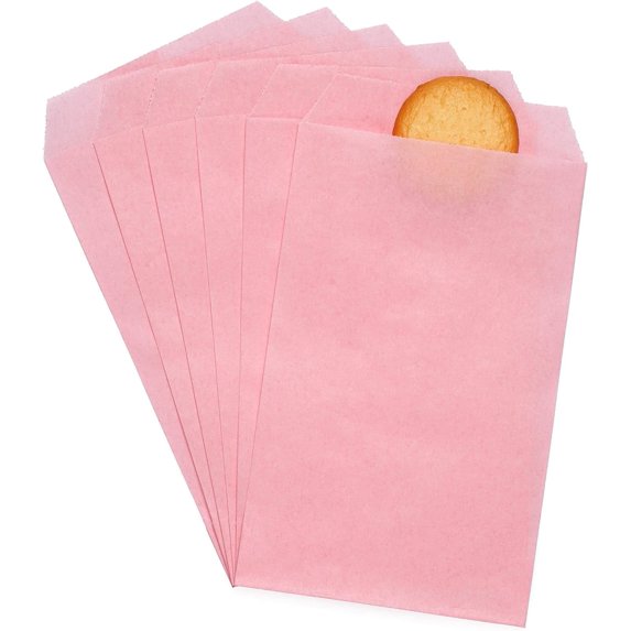 200 Pack Baby Pink Flat Small Greaseproof Paper Cookie Bags for Bakery Treats Candies Dessert Birthday Party Favor 3 x 5 Inch
