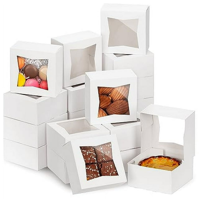 [200] Pack Bakery Boxes with Window 6x6x3" White Cake Box Small